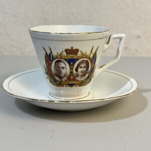 VTG Sutherland Bone China England Teacup/Saucer, 1937 Coronation King George VI